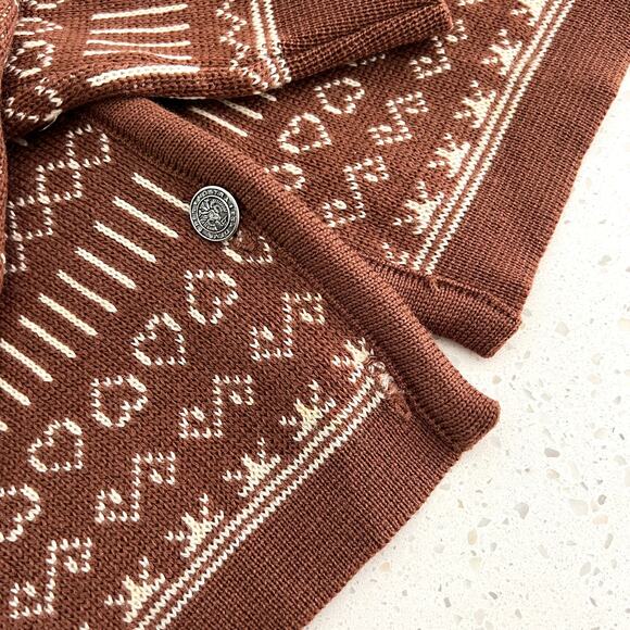 Vintage Demetre Pure Virgin Wool Brown Heart Stitch Cardigan Sweater Size Large - Picture 8 of 8
